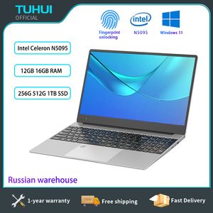 Monitors Tuhui 15,6 -calowy laptop Intel Celeron N5095 Laptopy do gier DDR4 16G RAM 512G 1TB SSD Windows 11 Notebook z odciskiem palca Uniock 230925
