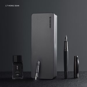 Fountain Pens LT Hongdian 6013 Black Metal Fountain Pen Black Men's Business EFF Curved Nib Rotating Pen Cap Office Gift Ink Pen 230923