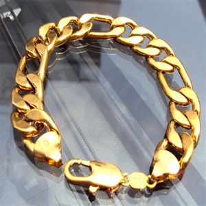 18K REAL YELLOW GOLD Noble MEN'S BRACELET 31g 8 26 FIGARO CHAIN GF256N