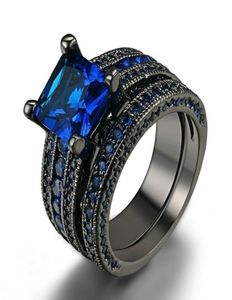 Anel de casal masculino039s 316l anel de carbono de aço inoxidável feminino039s 14kt preto ouro preenchido natural azul safira anel de casamento4556215