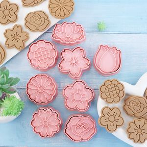 Baking Moulds 8pcsset Flower Shape Cookie Cutters 3D Plastic Biscuit Mold Stamp DIY Fondant Cake Mould Kitchen Pastry Bakeware 230923