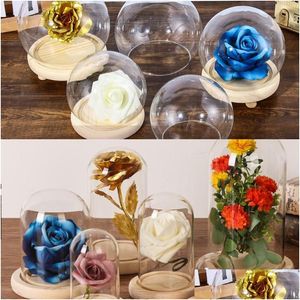 Other Home Decor 1Pcs Spherical Glass Cloche Jar Display Stand Er Terrarium Bottle With Wooden Base Acrylic Dust Box Flower Drop Deliv Dhwmu