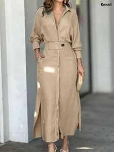 カジュアルドレス女性のためのカアアツィファッションマキシドレス豪華なエレガントなソリッドカラー2023年の作品スプリットシックな長袖服オフィス