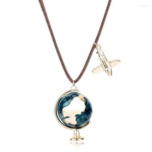 Chains Scientist Vintage Globe Earth Telescope Enamel Pendant Aircraft Rope Long Chain Necklace Gifts For Women Men