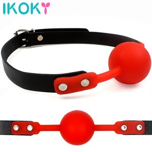 Brinquedos adultos IKOKY Jogos Boca Gag Bola de Silicone Fixação Oral PU Faixa de Couro Bondage Restrições 4 Cores Sexo para Casais 230925