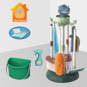 Tools Workshop Kids Dinosaur Housework Tool Toys Plastic Cartoon Pretend Play Cleaning Broom Mop Brush Set Educational For Children Gift 230925