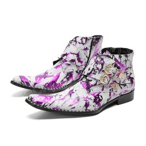 Italienische Mode für Männer Print Echtleder Stiefeletten Doppelte Goldschnalle Spitz Western Styles Mann Cowboystiefel Sapatos Social