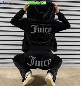 Juicy Apple Women's Tracksuits Velvet Sewing Suits Outfit Two Piece Jogging Set Velour Sweatshirt Hoodie Pants Suit Womens Y2k8