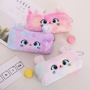 Borsa per cosmetici in peluche con gatto carino Astuccio per matite scolastico per studenti coreani Borsa per ragazze di grande capacità Borsa per trucco da viaggio per donna