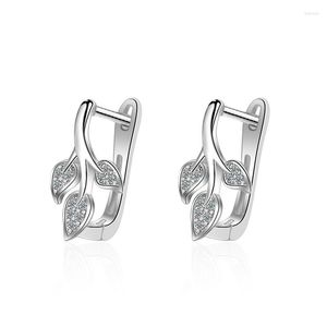 Hoop Earrings 925 Sterling Silver U-shaped Ear Buckles Leaves Earring Pave Setting CZ Delicate Jewelry For Women Birthday Gift BSE716