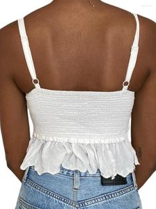 Kvinnors tankar Kvinnor S Summer Mini Sling Vests White Sleeveless Lace Patchwork Ruched Crop Tops