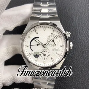 TWA Yeni Yurtdışı Çift Time 47450/B01A-9226 Güç Rezerv Cal.1222 SC Otomatik Erkekler İzle Beyaz Doku Kadran Paslanmaz Çelik Bilezik Saatleri TimezoneWatch E162A