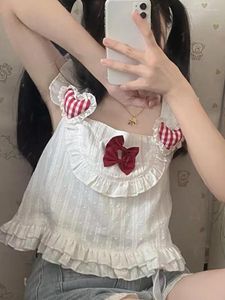 Kvinnors tankar chic vit lolita tank top girly sweet japansk söt stor båge skörd Vet kvinnor avslappnad sexig strand camisole harajuku kawaii