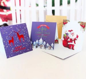 Christmas 3D Gilding Greeting Card Santa Claus Snowman Scarf Pattern Thicken Postcard Cartoon Handwriting Blessing Cards 925