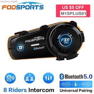 Walkie Talkie Fodsports FX8 Pro Motorcycle Intercom Bluetooth 5.0 for 8ライダー1000mインターホン音楽共有背景サウンドFMヘルメットヘッドセットHKD230925