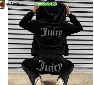 Women's Tracksuits Juicy Apple Velvet Sewing Suits Two Piece Jogging Set Velour Sweatshirt Met Hoodie Pants Suit Womens04