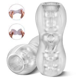 Masturbators Hand Held Transparent Masturbator Realistic Vagina Blowjobs Deep Throat Stimulator For Men Dick Glans Trainer Massager Sex Toys 230925