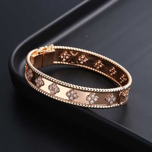 سوار Van Clover Four Leaf kaleidoscope Bracelet Womens Rose Gold Wide Edition Pull Diamond Bracelet High