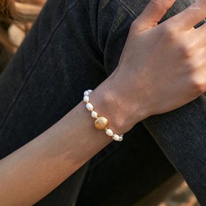 Strand CCGOOD Bracciale di perle d'acqua dolce naturali per le donne Ellisse placcato oro Braccialetti di alta qualità Gioielli di lusso Pulseras Mujer