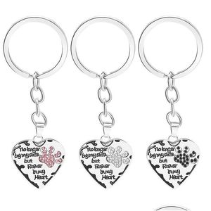 Key Rings 12 Pcs/Lot Chain No Longer By My Side But In Heart Paw Print Keychain Pet Animal Lovers Memorial Friend Ring Drop Delivery J Dhmtd