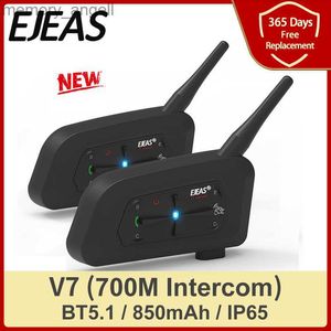 Walkie Talkie Ejeas V7 Motorcycle Helmet zestaw słuchawkowy Bluetooth z 700m BT V5.0 Interphone dla 7 Riders IP65 Waterproof Communicator HKD230925