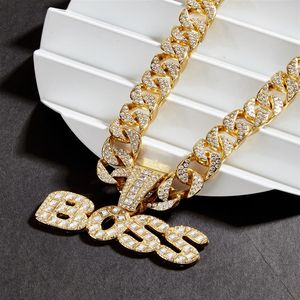 Iced Out Sparking Halskette Bling Baguette Zirkonia Cz Anfangsname Boss Buchstaben Anhänger abgestufte Halsketten für Männer Junge Charm2135