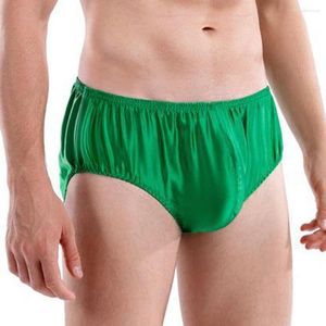 Cuecas sexy homens briefs de seda óleo brilhante roupa interior cintura média biquíni suave respiração bottoms usar lingerie curta sólida