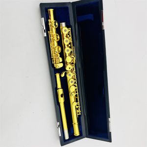 Flute in C 17 hole open key gold plated carved keys woodwind instrument with box