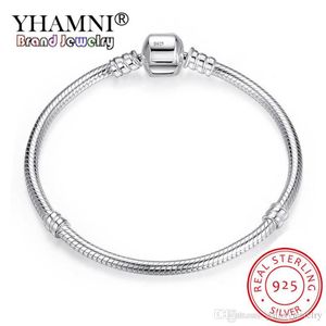 Yhamni 100% 925 스털링 실버 팔찌 보석 DIY 팔찌 액세서리 3mm 패션 실버 체인 팔찌 보석 선물 SB005266K