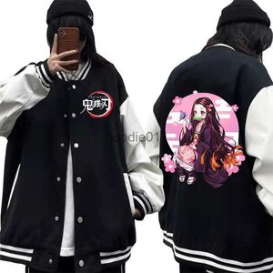 Giacche da uomo Anime Demon Slayer Kamado Nezuko Giacca da baseball Unisex Manica lunga da baseball Casual Felpa da esterno Uniforme da baseball L230925