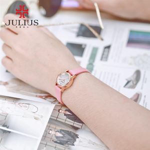 Julius Orologi da donna di moda Cinturino in pelle Colore della caramella Quadrante cavo Speciale per i giovani Relojes Mujer Bayan Kol Saati JA-912319K