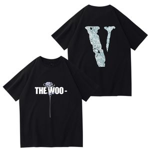 Vlone t shirt vlones x Youngboy Co mens t-shirts porträtt tryck tillbaka vit kort ärm lös män och kvinnor tee hip hop lossa stora v brevälskare