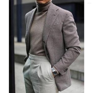 Erkek Ceketler Blazer Houndstooth Desen Gündelik Moda ve Rahat Gala adam kostümleri tam kat