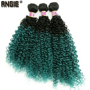 Ludzkie bory włosów Angie Black to Green Ombre Fair Bundles Kinky Curly Hair Weave 3 szt. Syntetyczne kręcone faluje przedłużenia włosów dla kobiet 230925