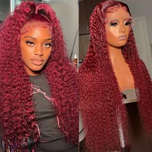 Brazilian Hair Deep Wave Wig Burgundy Red Lace Front Wig 13x4 Hd Lace Frontal Wig 360 Full Lace Front Synthetic CurlyWig Pre Plucked