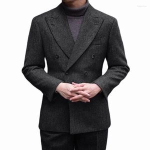 Erkekler Kış Kış 2 Parçası Tweed Suit 2023 Çift Kruvaze Tepeli Yaklaşık Yakası Erkek Düğün Smokin Resmi İş Erkek Giysileri