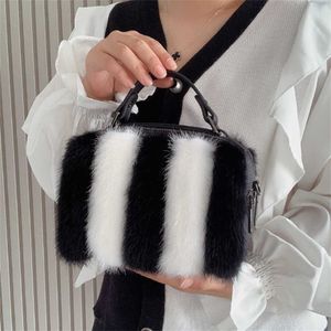 Mink Fur Bag Female Black White Handbag Real Shoulder Bags Crossbody for Women Winter Furry Messenger Hand 220923