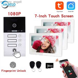 Walkie Talkie Tuya Wifi Video Intercom for 1/2/3 Unit Apartments 7-Inch Touch Screen with 1080p Doorbell Camera Fingerprint Rfid Interphone HKD230925