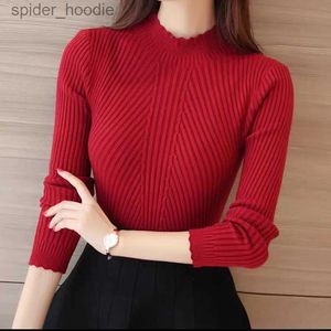 Women's Sweaters ITOOLIN Autumn Women Mock Neck Ruffles Sweater Long Sleeve Knitted Bottoming Solid Pullovers Stripe For Women Sweater Winter L230925