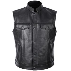 Men's Vests Classical Motorcycle Biker Leather Vest Men Genuine Sleeveless Jackets REAL Cowhide Motorcade 6XL 230923