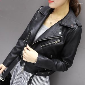 Frauen Leder Koreanische Schwarz PU Jacke Frauen 2023 Frühling/Herbst Winter Motorrad Kurze Streetwear Mantel