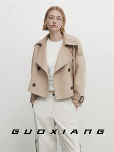 Women's Jacket's Wool Blends 2024 British Minimalist Windbreaker Short Jacket Casual Fit Mångsidig Top Coat 230923