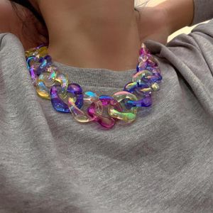 Панк Радужное акриловое ожерелье-цепочка для женщин, модное массивное ожерелье из смолы в стиле хип-хоп, женские ожерелья, ювелирные изделия Pen189m