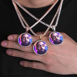 Hip hop núcleo sólido gelado para fora imagem personalizada pingente colar com corda corrente charme bling jóias para homens women249o