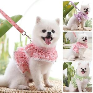 Cat Collars Breathable Cute Dog Harness Leash Vest Set Sweet Clothes For Dogs Cats Puppy Collar Floral Print Chest Strap