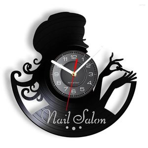 Relógios de parede Beleza Nail Salon Record Clock Manicure Retro Watch Idéia de presente para manicure Bar Art Sign