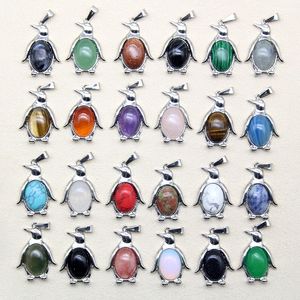 34x23mm Penguin Carving Natural Crystal Stone Pendant tiger eye green Aventurine Rose Quartz Agate animal Charms Diy Necklaces Accessories