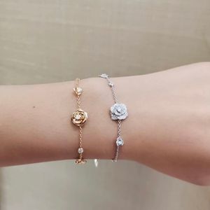 New Fashionable dupe brand 925 Sterling silver camellia bracelet for women rose gold silver 2 color