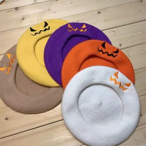 Berets Beret hat Ladies Halloween pumpkin hat Holiday party embroidered hat