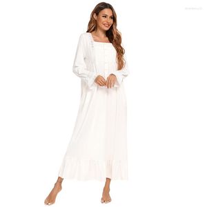 Women's Sleepwear Vintage White Nightgowns Long Sleeve Sweet Girls Princess Loose Royal Nightdress Pyjamas Women